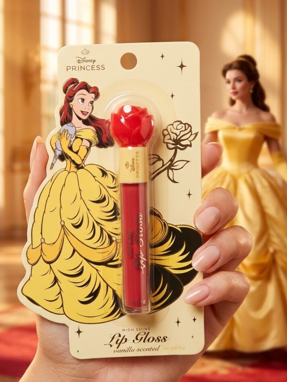 Disney Princess Belle Lip Gloss Rose Cap Beauty and the Beast Vanilla NWT 2ml